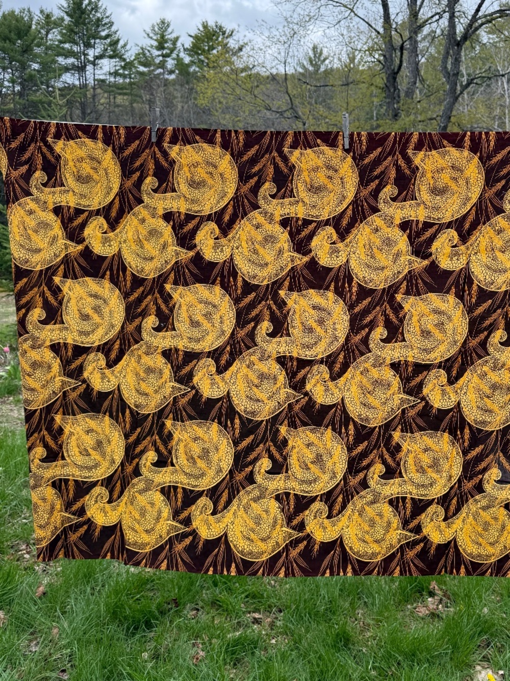 Organic African Fabric 1 5/6 yds Gold and Brown Sheaves of Wheat Quilting Cotton